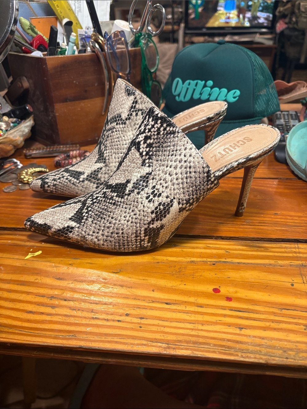 SCHUTZ Snake-Print Pointed Toe Mule Heels 👠 Size 8.5 - Picture 3 of 7